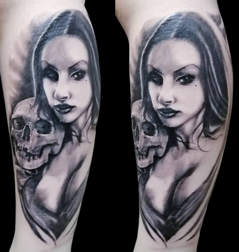 Woman with skull